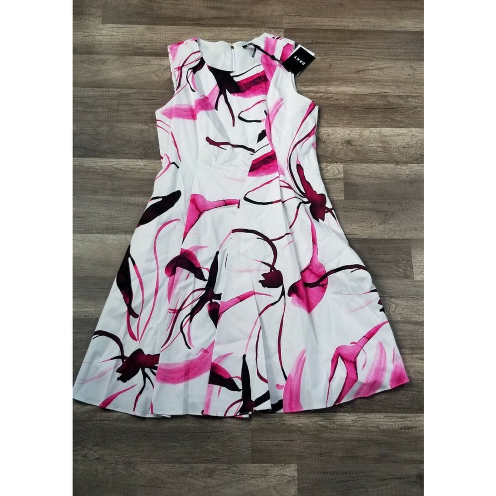 DKNY Pink White Black Abstract Print Summer Dress 8 New